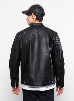 Slim Fit Stand Collar Men's Leather Look Coat