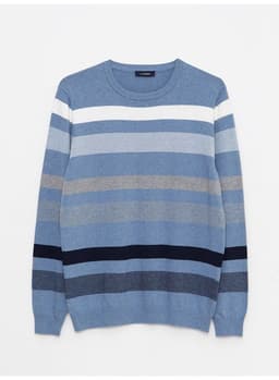 Crew Neck Long Sleeve Striped Men's Knitwear Sweater