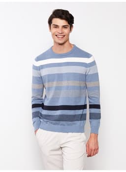 Crew Neck Long Sleeve Striped Men's Knitwear Sweater