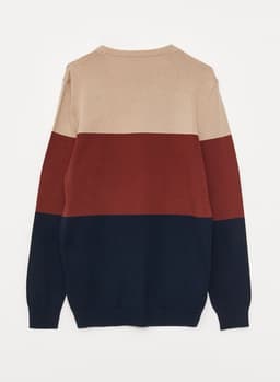 Crew Neck Long Sleeve Men's Tricot Sweater with Color Block