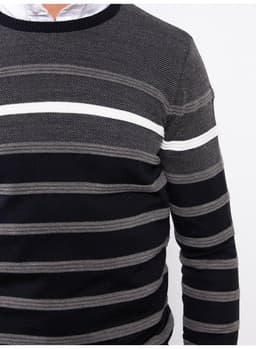 Crew Neck Long Sleeve Striped Men's Tricot Sweater